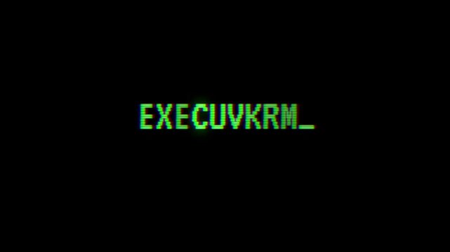Glowing green text message with digital glitch effect on black background