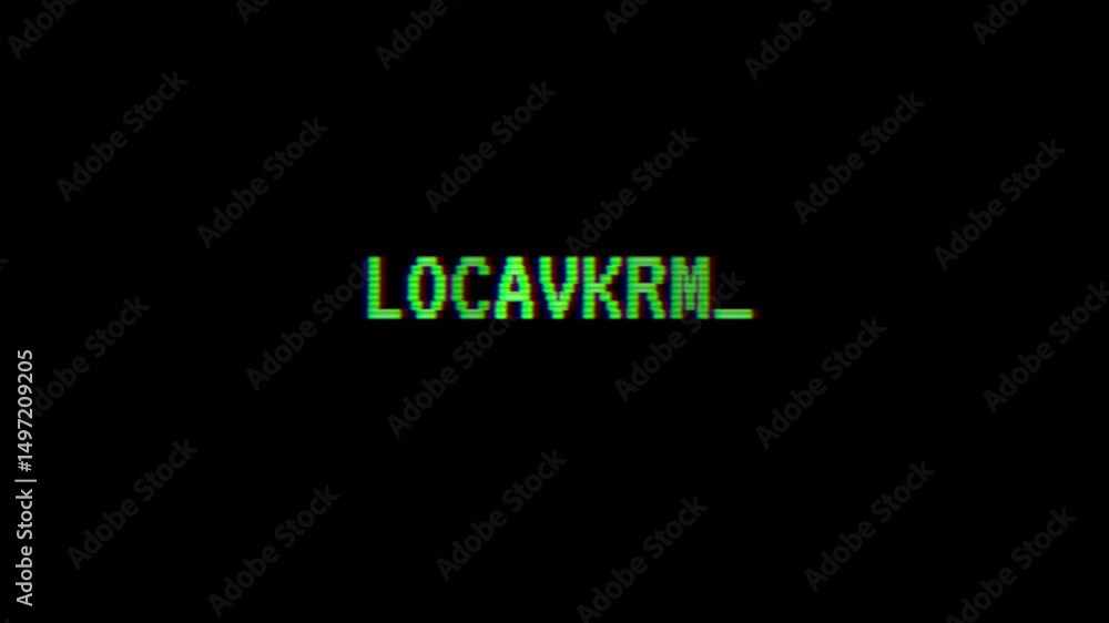 Poster glowing green text message with digital glitch effect on black background