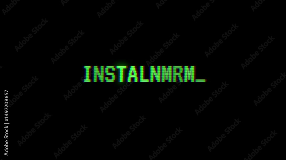 Poster glowing green text message with digital glitch effect on black background
