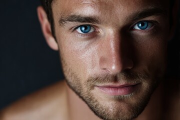 Obraz premium Studio portrait of athletic man with blue eyes 