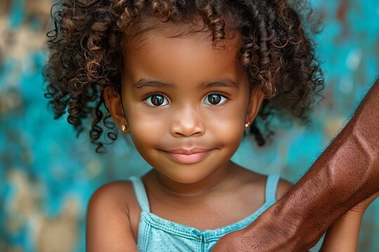 Adopted child holding parent's hand, smiling and celebrating national adoption month