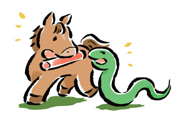 巳年から午年へ　バトンタッチをする蛇（巳）と馬（午）