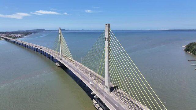 Anita Garibaldi Bridge In Laguna Santa Catarina Brazil. Powerful Landscape Of The Vehicles In A Famous Road . Island Life Landscape Recreation Wanderlust. Summertime Recreation Coast.