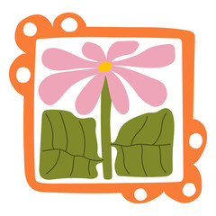 Matisse curves aestethic. Groovy abstract flower art. Organic floral doodle shapes in trendy naive retro hippie 60s 70s style. Botanic vector illustration in pink, yellow, green colors.