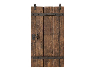Isolated Wooden Door with Metal Hardware on Transparent Background