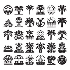 Collection of Palm Tree Icons for Tropical and Beach Themes design in Adobe Illustrator Artwork