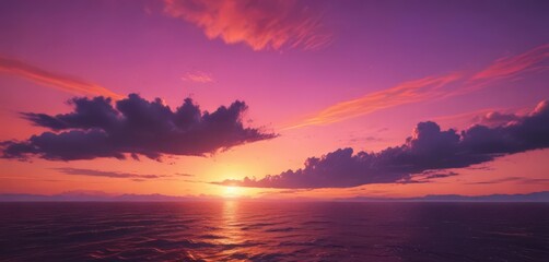 Fiery sunset paints sky in vibrant orange, pink, purple  Breathtaking horizon , warmth, peaceful, image