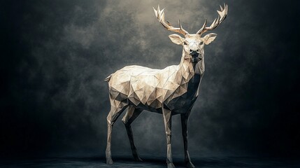 Low-poly deer model standing on dark background.