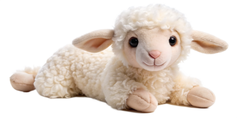 Adorable fluffy lamb plush toy isolated on a white background
