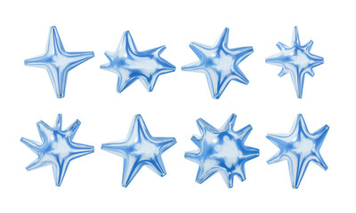 Obraz premium Glossy Blue Puffy Starburst Shape. A glossy blue puffy starburst shape collection featuring four to eight point inflated forms in pastel style. Perfect for dreamy soft UI icons and magical designs
