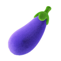 Cute fluffy eggplant 3d rendering. Isolated on white.