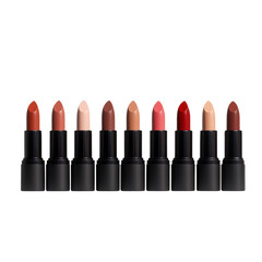 Obraz premium Luxurious collection of lipsticks in various shades, showcasing range from nude to bold red. Perfect for any makeup lover seeking versatile options