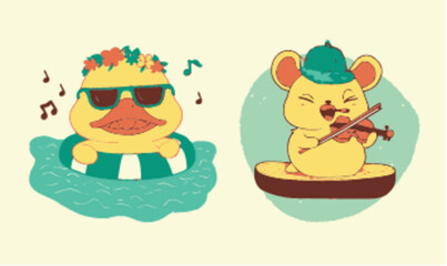 Charming Vector Illustrations of Fun Cartoon Animals in Summer Themes