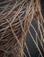 Close-up of frayed, snapped string; extreme tension evident ,  cordage,  abstract,  wear