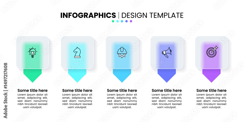 Fototapete infographic template. 5 squares in a row with icons