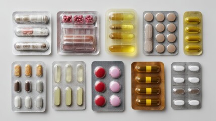 A 4K photo of assortment of Pharmaceutical Packaging. Different Types of Medicine in Organized and Secure Packaging. High-Quality Pharmaceutical Products for Health and.