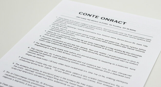 Mock contract text with nonsensical words