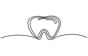 Teeth One Continuous Line Drawing of Tooth Icon. Single Line Vector Illustration