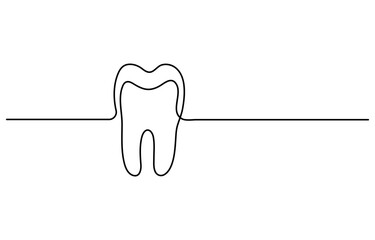 Teeth One Continuous Line Drawing of Tooth Icon. Single Line Vector Illustration