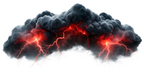 Dramatic storm cloud with red lightning isolated on a white background png ai generated