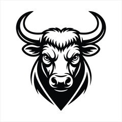 Fierce Bull Head Vector Illustration – Black and White Angry Bull Mascot Logo Design