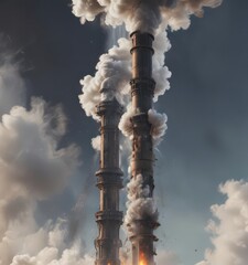Towering column of steam and smoke, creating a seemingly infinite vertical barrier ,  column,  cyclical