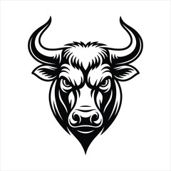 Fierce Bull Head Vector Illustration – Black and White Angry Bull Mascot Logo Design