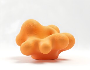 the image presents an orange chair or seat, set against a plain backdrop. the chair has a round base and a unique, rounded structure that resembles multiple blobs or rounded shapes joined together