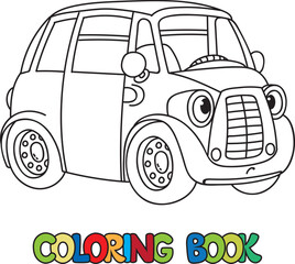 Small retro car with eyes. Funny coloring book