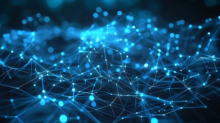 Obraz premium Abstract blue network of interconnected lines and dots representing modern technology, digital communication, and futuristic designs against a dark backdrop