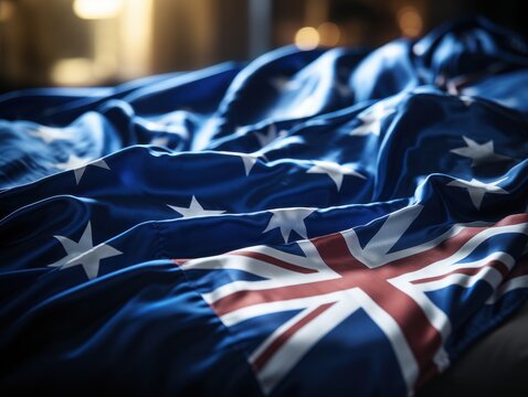 Faltenreiche australische Flagge im Detail