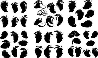 Black and white mango fruit silhouettes collection © SaHeD