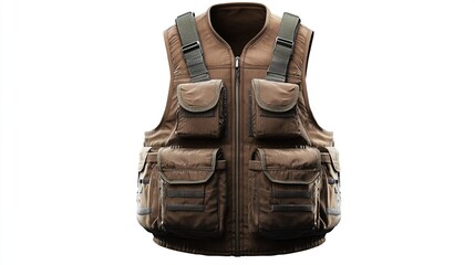 Tan utility vest with numerous pockets