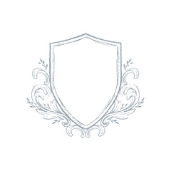 Vintage frame border illustration, crest with floral ornament, vector hand drawn design elements.