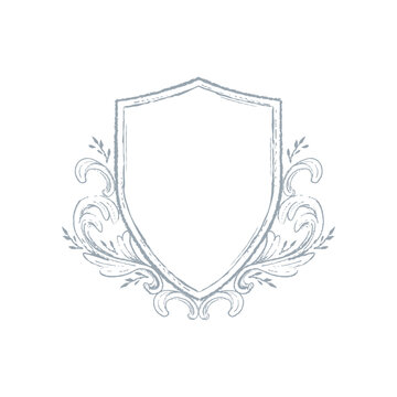 Vintage frame border illustration, crest with floral ornament, vector hand drawn design elements.