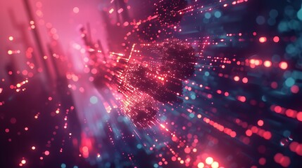 Obraz premium Abstract glowing particles and lines creating a futuristic and dynamic design with shades of pink, blue, and magenta, evoking technology and innovation