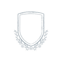 Vintage frame border illustration, crest with floral ornament, vector hand drawn design elements.