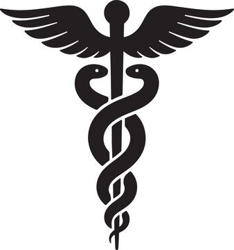 Caduceus silhouette icon, Medical caduceus silhouette vector, medical symbol