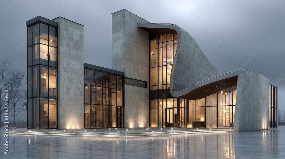 Aufkleber modern museum building with minimalist design and clean architectural lines emphasizing simplicity a