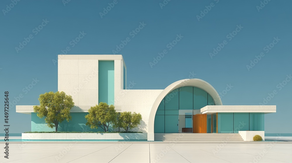 Poster modern museum building with minimalist design and clean architectural lines emphasizing simplicity a