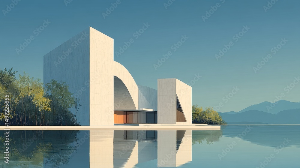 Aufkleber modern museum building with minimalist design and clean architectural lines emphasizing simplicity a