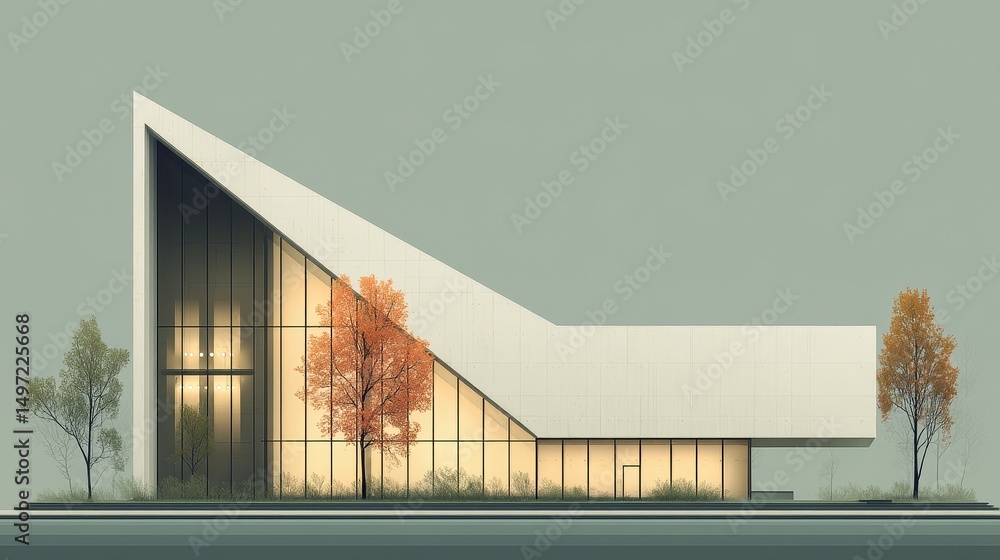 Poster modern museum building with minimalist design and clean architectural lines emphasizing simplicity a