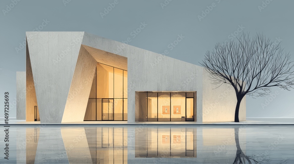 Aufkleber modern museum building with minimalist design and clean architectural lines emphasizing simplicity a