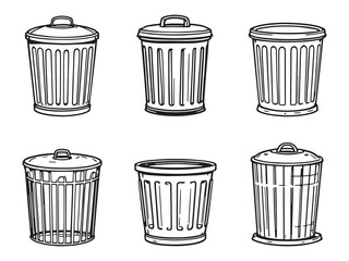 Metal Trash Can Line Art Collection