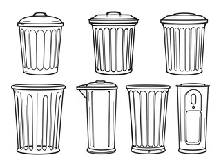 Line Art of Metal Trash Cans
