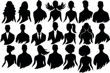 Set of women And Man wigs hairstyle silhouette vector.