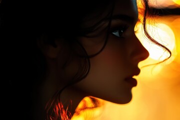 Naklejka premium Girl Silhouette. Woman Profile Silhouette with Fashion and Beauty Concept