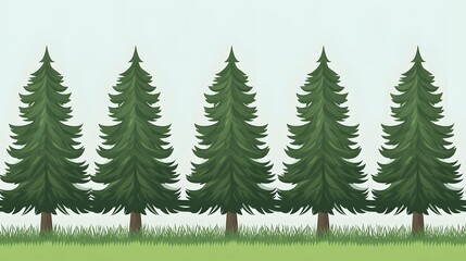 Obraz premium Five Evergreen Trees Meadow Landscape Illustration