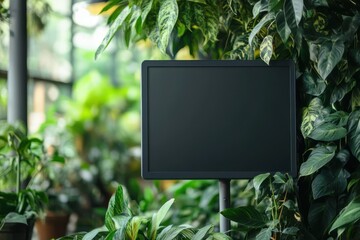 Blank screen surrounded by plants on white background