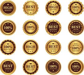 Luxury Circle Gold Badge illustration set. Includes of gold badge, circle badge, premium badge, elegant badge, and More. Vector flat color collection